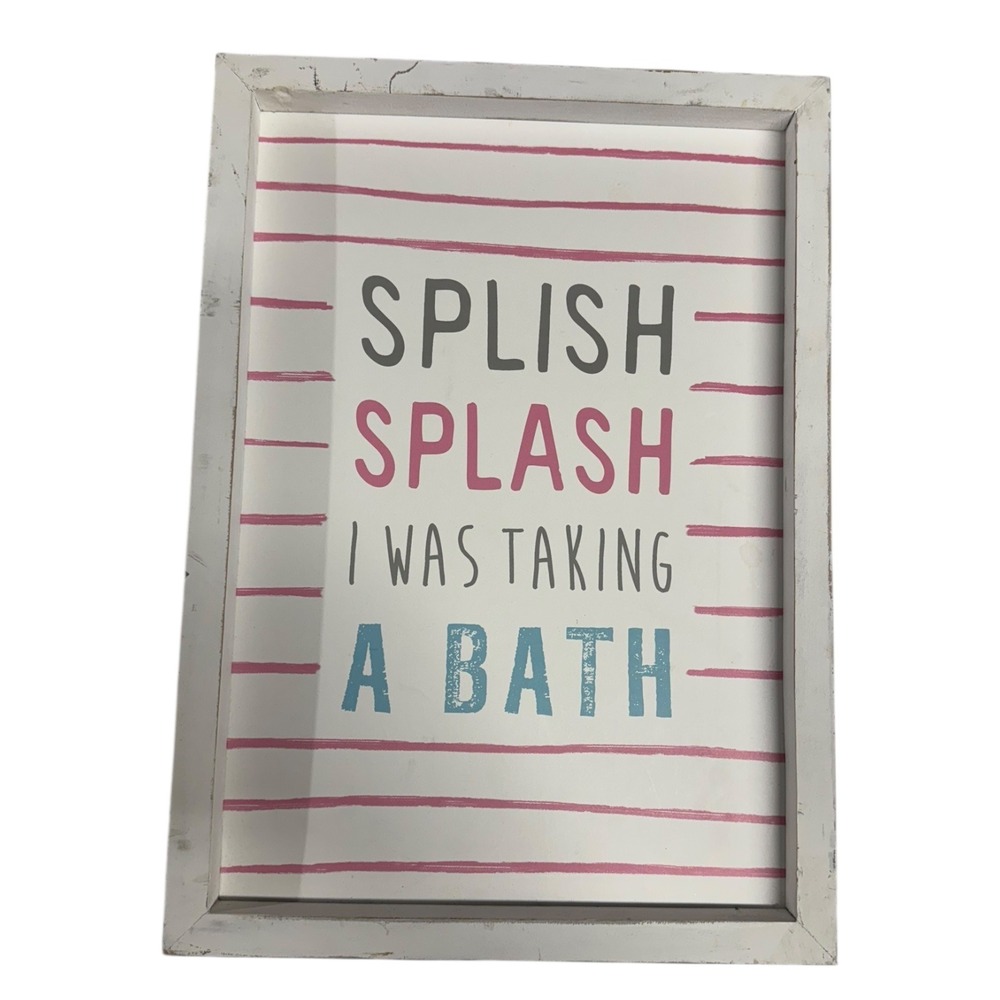 Splish Splash Bathroom Wall Decor Sign - Farmhouse Style‎ - Pink Gray Blue WP72Q